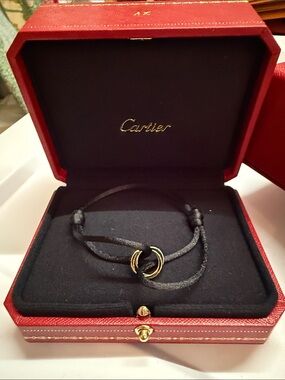 Cartier Black Cord Bracelet with Gold Trinity Rings